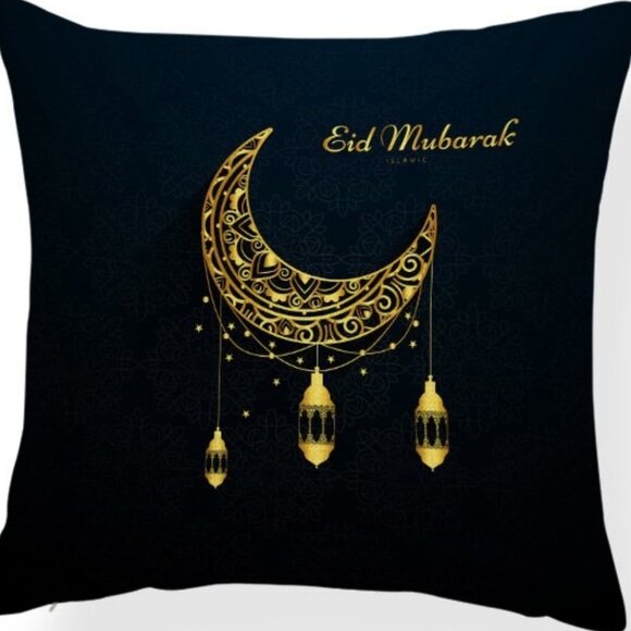 Black Eid Mubarak Pillow Covers 18x18 Decorative Linen Pillow Covers - Picture 1 of 3